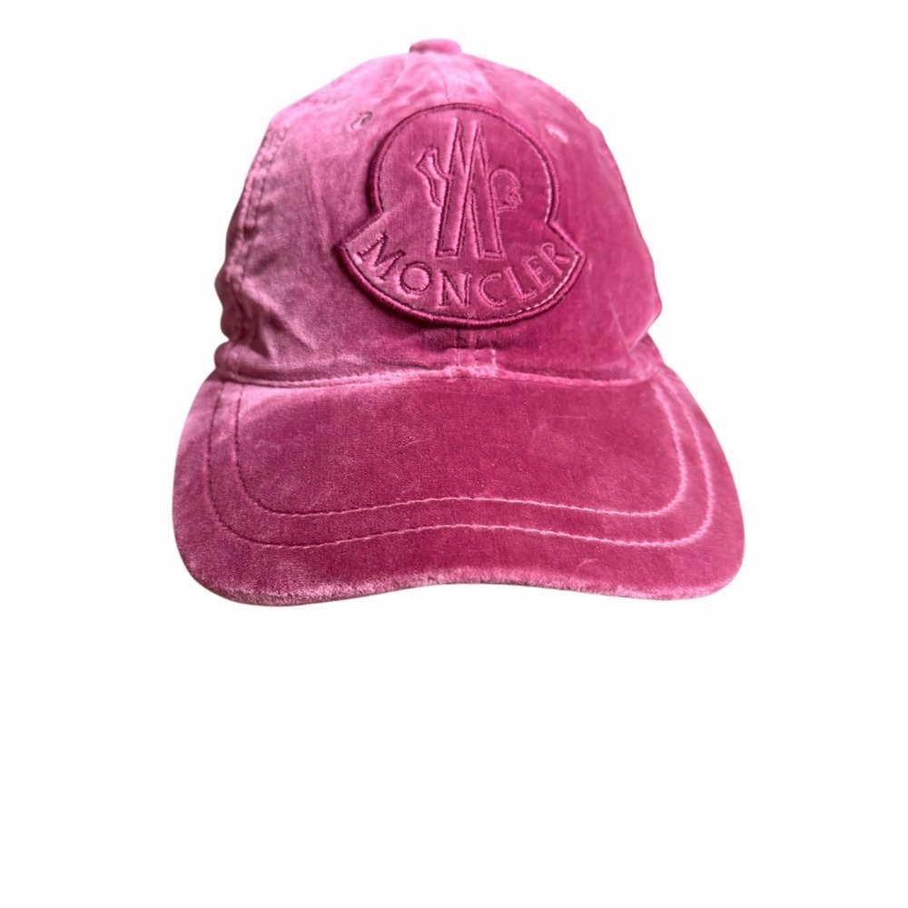 MONCLER Pink LOGO Patch VELVET BASEBALL CAP Hat One Size Adjustable